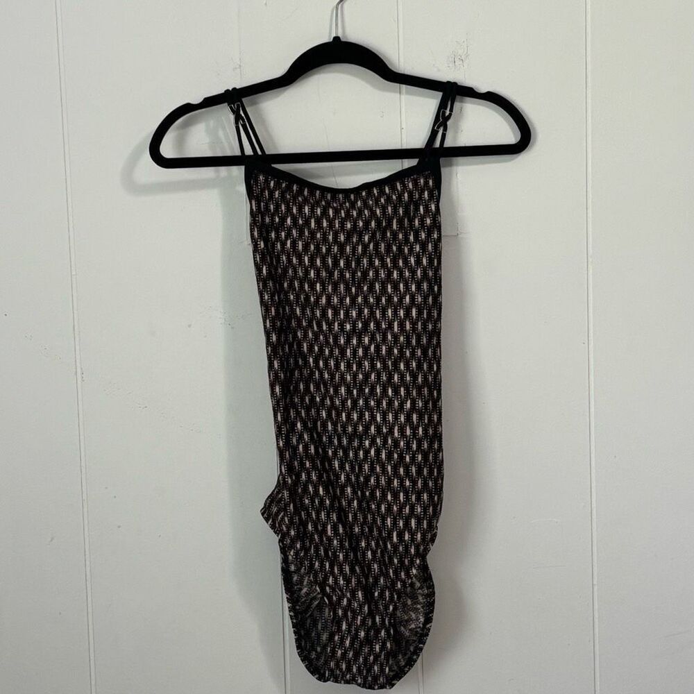 Vintage Jantzen Printed Pink Black‎ One Piece Swimsuit Size 12